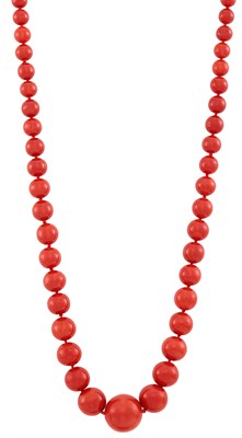 Lot 45 - Oxblood Coral Bead Necklace with Gold and Coral Bead Clasp