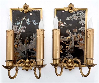 Lot 348 - Pair of Gilt-Metal and Mother-of-Pearl Inlaid...