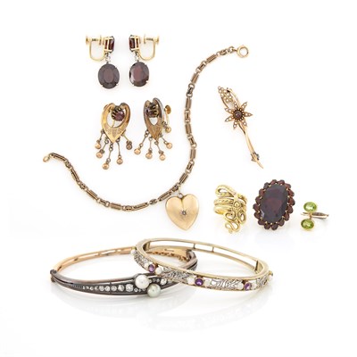 Lot 1663 - Group of Gold, Low Karat Gold, Pearl, Diamond, Garnet and Peridot Jewelry