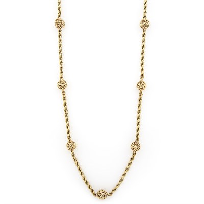 Lot 1328 - Long Gold Ball Rope Chain Necklace