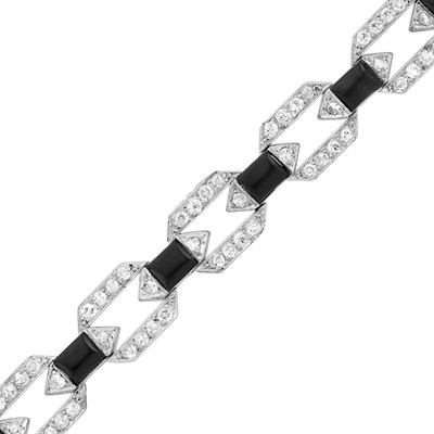 Lot 311 - Art Deco Platinum, Black Onyx and Diamond Bracelet