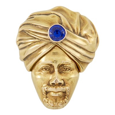 Lot 33 - Gold Turban Head Pin-Pendant