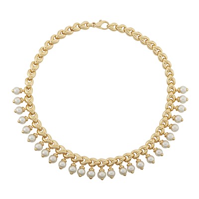 Lot 450 - Gold and Cultured Pearl Necklace and Pair of Earrings, Omar Torres