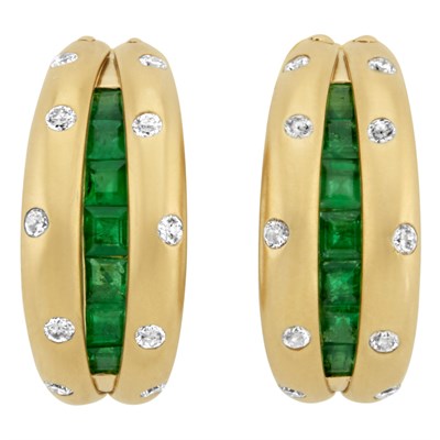 Lot 463 - Gold, Emerald and Diamond Convertible Bracelet, Ring and Pair of Earrings
