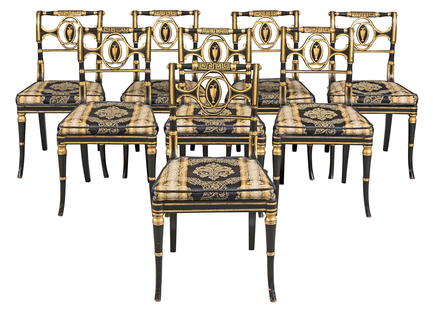 Lot 272 - Set of Eight Regency Black-Japanned and Parcel-...