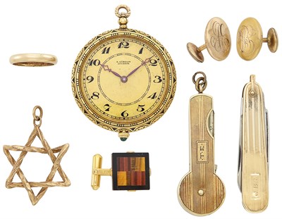 Lot 224 - Group of Gentleman's Gold and Metal Jewelry, Pocket Watch and Accessories