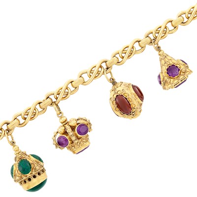 Lot 315 - Gold and Gem-Set Charm Bracelet