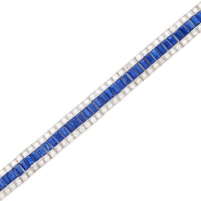 Lot 259 - Platinum, Sapphire and Diamond Straightline Bracelet