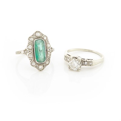 Lot 1269 - White Gold and Diamond Ring and Emerald and Diamond Ring