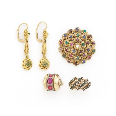 Lot 1380 - Group of Gold and Gem-Set Jewelry