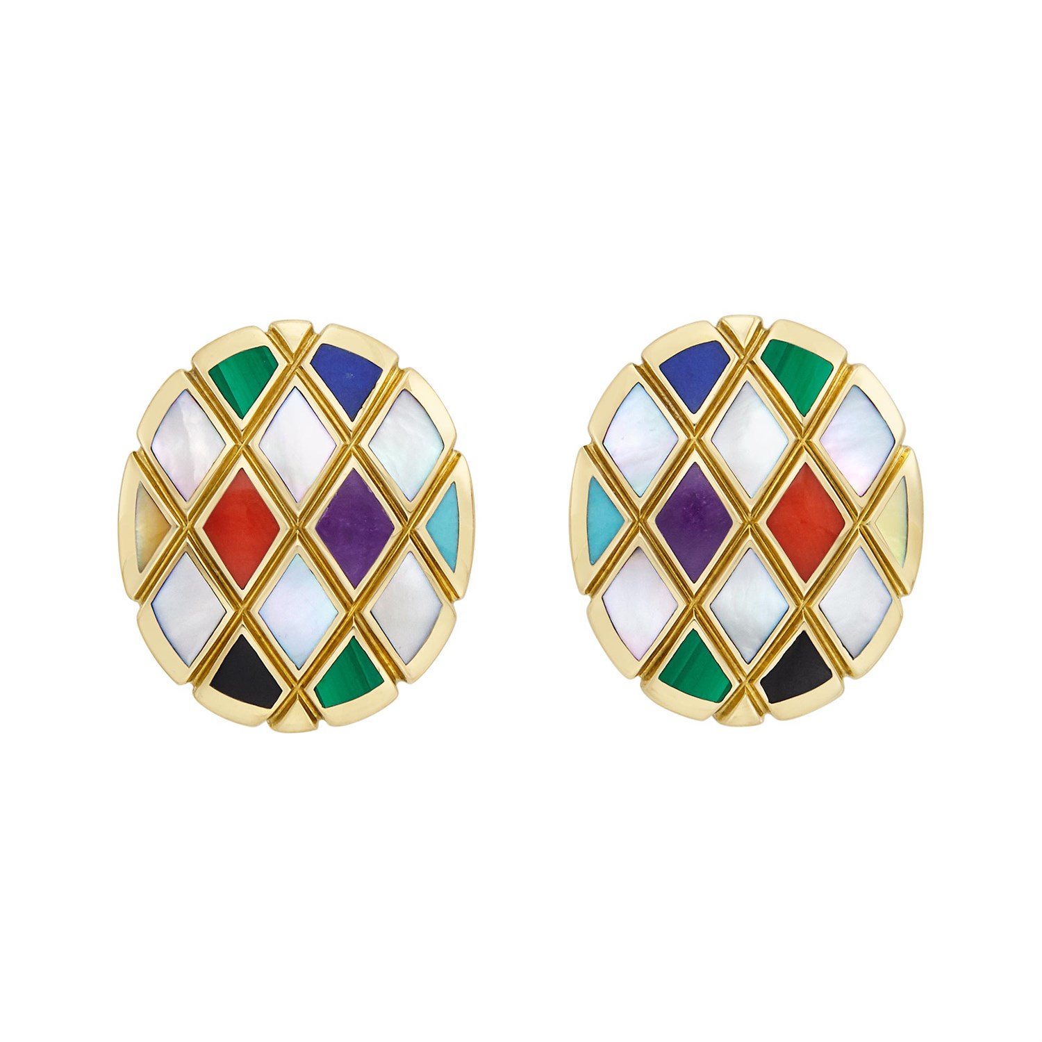 Lot 39 - Pair of Gold, Mother-of-Pearl and Hardstone Earrings, Asch Grossbardt