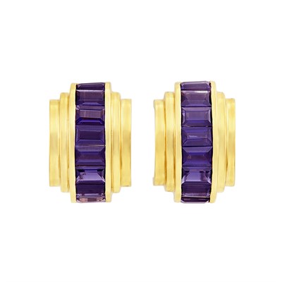 Lot 238 - Pair of Gold and Tanzanite Earclips