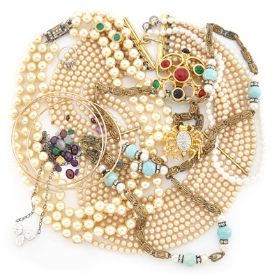 Lot 1675 - Pair of Gold and Malachite Earrings, Bulgari, Cultured Pearl Necklace, Tiffany & Co., and Group of Costume Jewelry