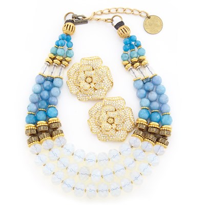 Lot 1674 - Costume Bead Necklace, Masha Archer, and Pair of Brooches, Nolan Miller