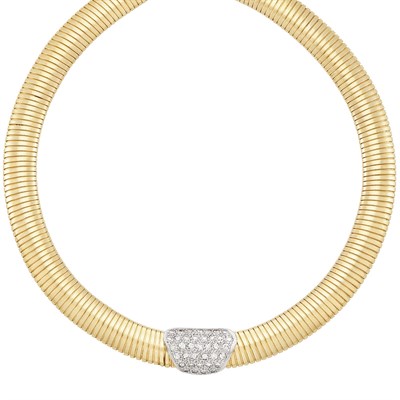 Lot 333 - Two-Color Gold and Diamond Snake Link Necklace