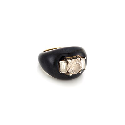 Lot 1450 - Black Enamel and Colored Diamond Ring