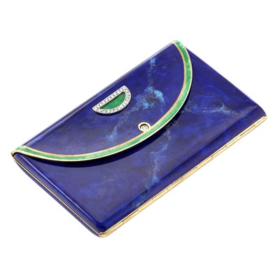 Lot 353 - Gold, Platinum, Enamel and Diamond Envelope Compact
