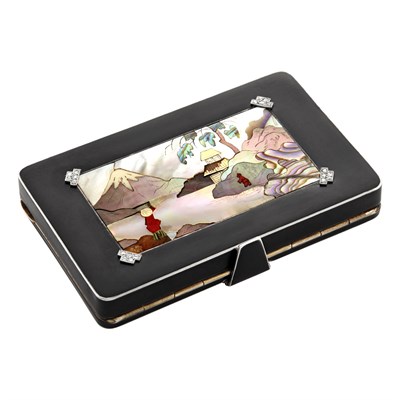 Lot 348 - Silver Gilt, Platinum, Enamel, Mother-of-Pearl and Diamond Envelope Compact