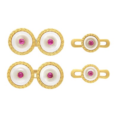 Lot 228 - Antique Gold, Ruby and Mother-of-Pearl Dress Set