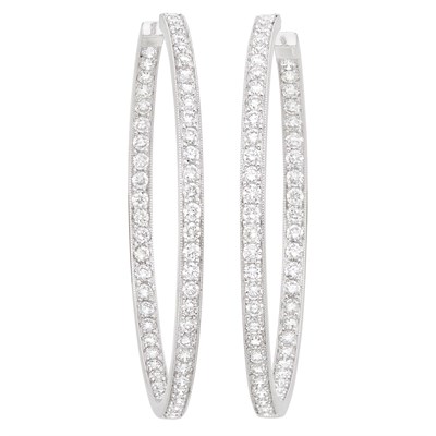Lot 622 - Pair of White Gold and Diamond Hoop Earrings