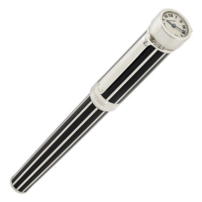 Lot 343 - Black Lacquer Fountain Pen-Watch, Cartier