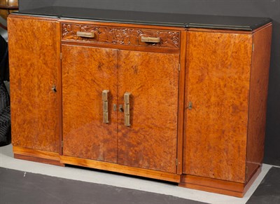 Lot 402 - Art Deco Marble Top Burlwood Cabinet 1940s...