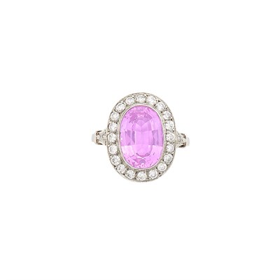 Lot 139 - Platinum, Pink Topaz and Diamond Ring