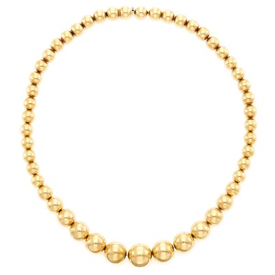 Lot 1490 - Graduated Gold Bead Necklace, Tiffany & Co.