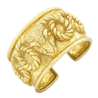 Lot 320 - Hammered Gold Ram's Head Cuff Bracelet, David Webb