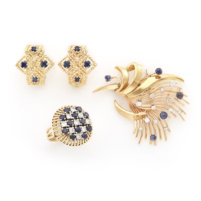 Lot 1423 - Group of Gold, Sapphire and Diamond Jewelry
