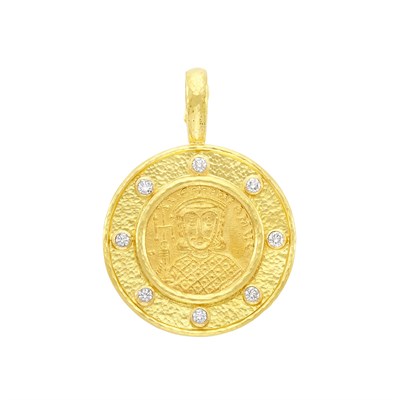 Lot 524 - Gold, Diamond and 'Byzantine' Gold Coin Pendant, Elizabeth Locke