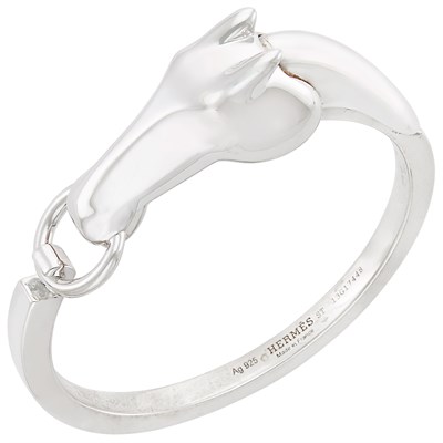 Lot 638 - Sterling Silver 'Horsebit' Bangle Bracelet, Hermès, France