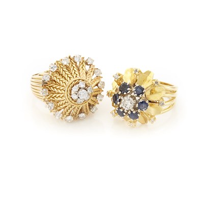Lot 1436 - Gold and Diamond Ring and Gold, Sapphire and Diamond Ring