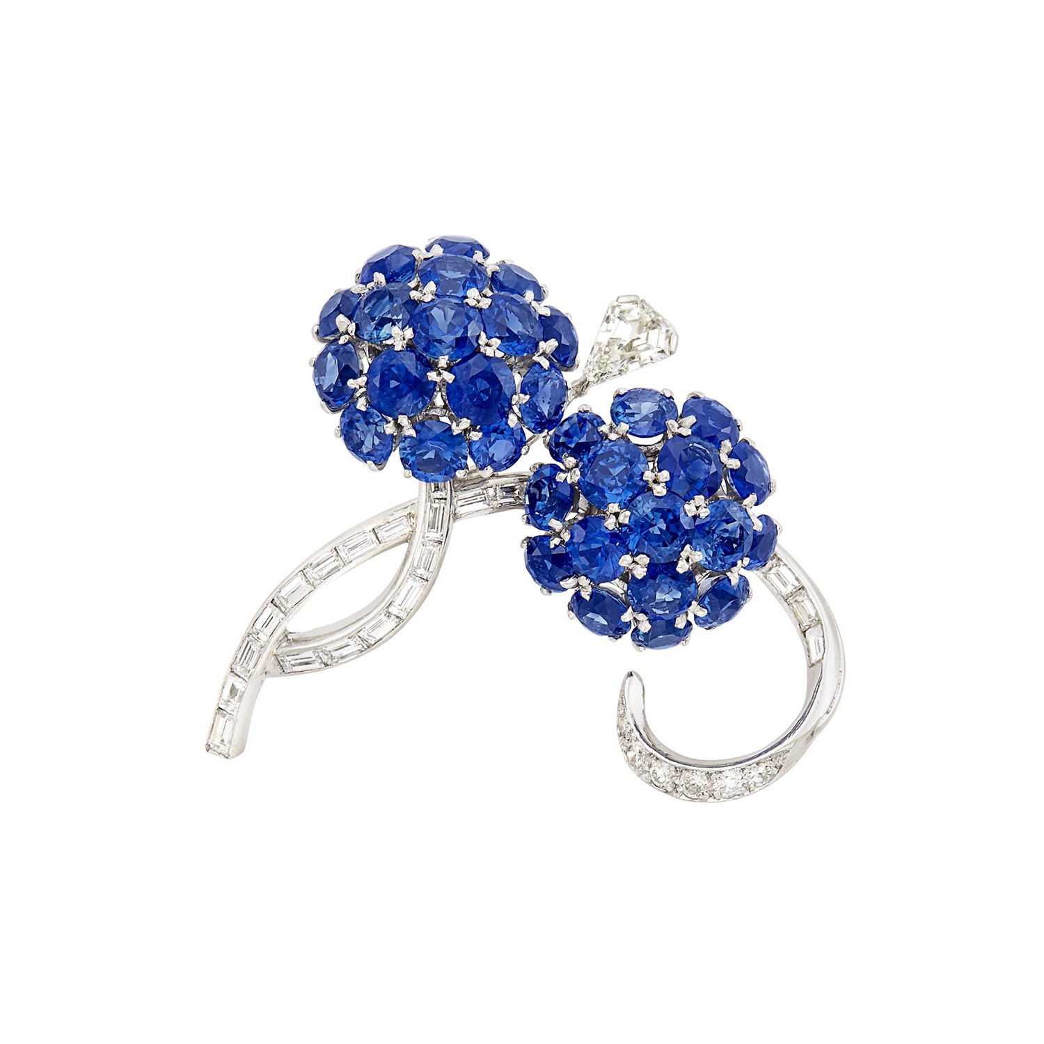 Lot 406 - White Gold, Sapphire and Diamond Flower Brooch