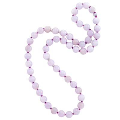 Lot 17 - Lavender Jade Bead, White Gold and Diamond Necklace