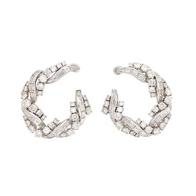 Lot 407 - Pair of Platinum and Diamond Hoop Earclips
