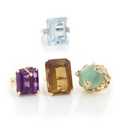 Lot 1617 - Four Gold, White Gold and Gem-Set Rings