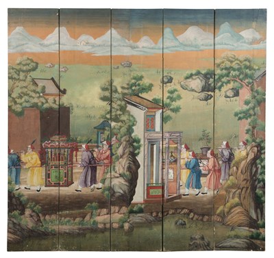 Lot 275 - Chinese Export Ten-Panel Painted Wallpaper...