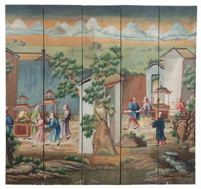 Lot 275 - Chinese Export Ten-Panel Painted Wallpaper...