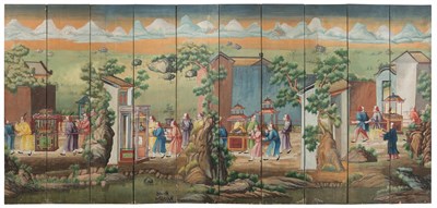 Lot 275 - Chinese Export Ten-Panel Painted Wallpaper...