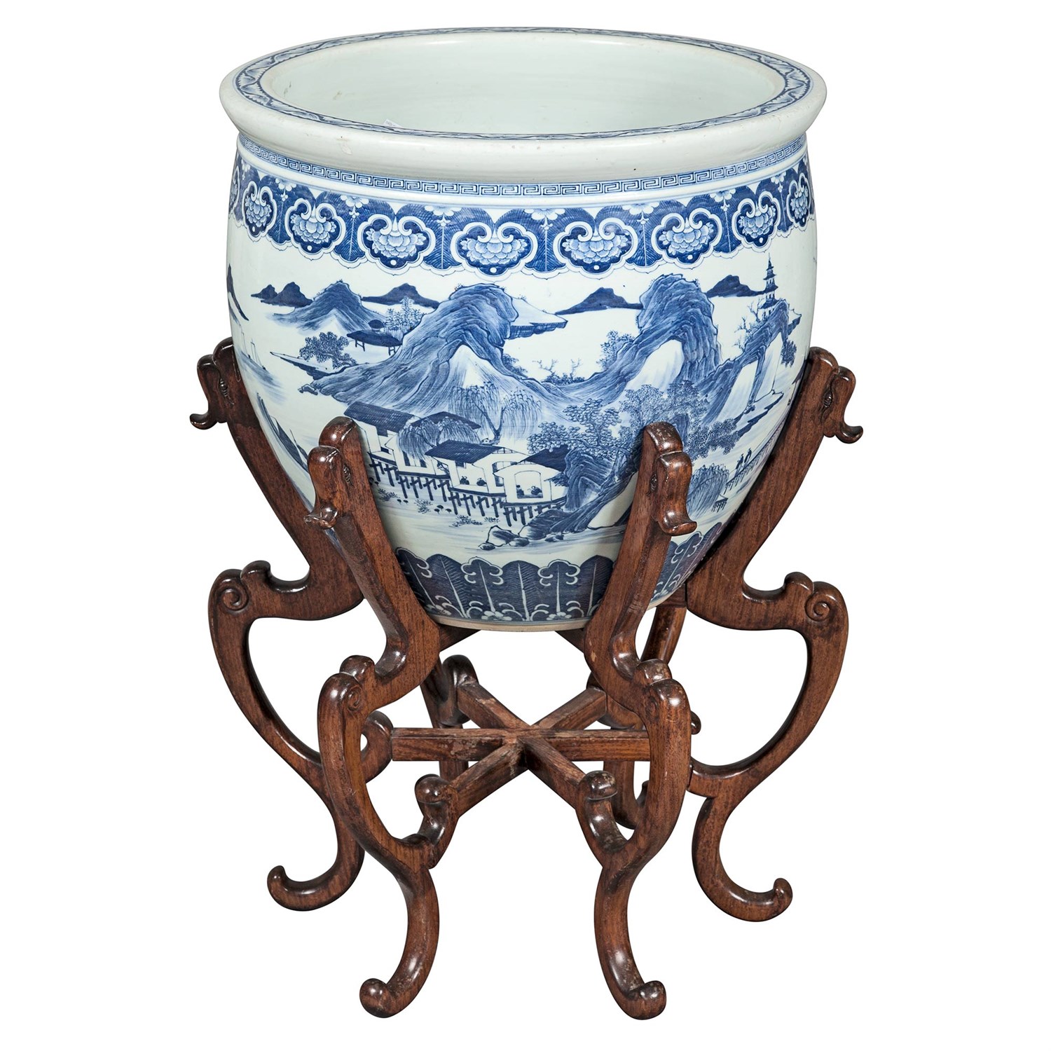 Lot 225 - Chinese Blue and White Porcelain Fish Bowl on...
