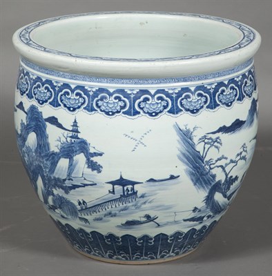 Lot 225 - Chinese Blue and White Porcelain Fish Bowl on...