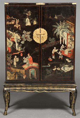 Lot 733 - Chinese Polychrome-Painted Lacquer and Gilt-Metal-Mounted Cabinet on Stand