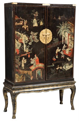 Lot 733 - Chinese Polychrome-Painted Lacquer and Gilt-Metal-Mounted Cabinet on Stand