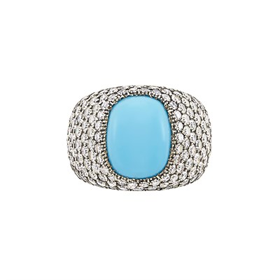 Lot 116 - Two-Color Gold, Turquoise and Diamond Ring