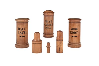 Lot 1052 - Miscellaneous Group of Five Wood Jars...