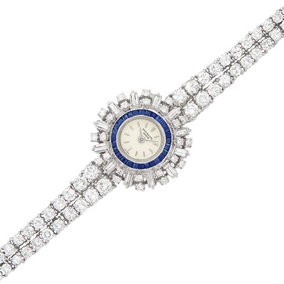 Lot 408 - Platinum, Diamond and Sapphire Wristwatch, Patek Philippe