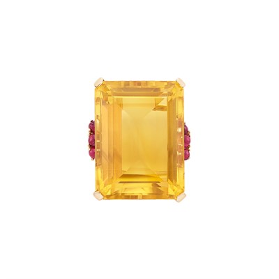 Lot 314 - Gold, Citrine and Cabochon Ruby Ring