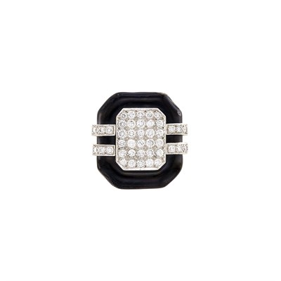 Lot 107 - Gold, Platinum, Black Enamel and Diamond Ring, David Webb