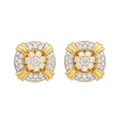 Lot 70 - Pair of Gold, Platinum and Diamond Earrings